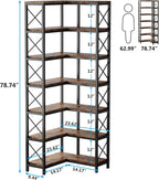 79.53" Tall 7-Tier Large Corner Bookshelf