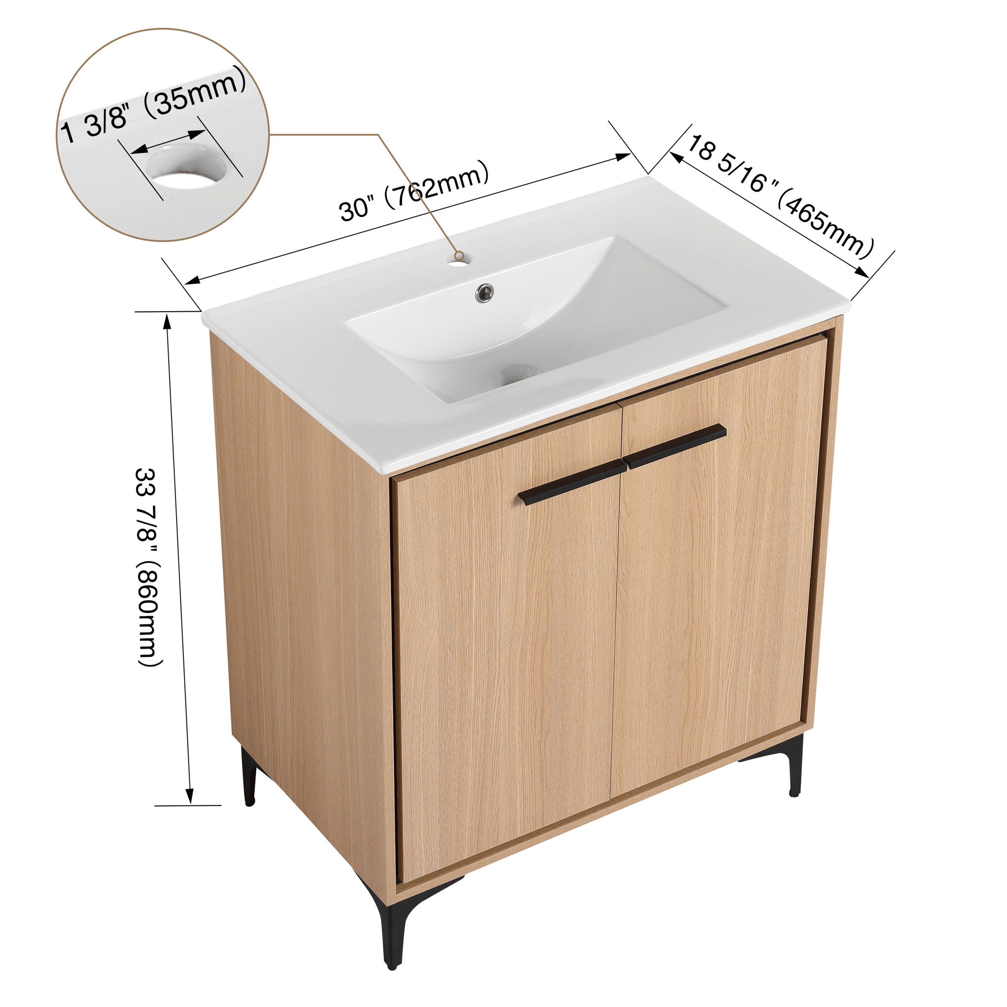 Modern Bathroom Vanity Base with Basin and Storage Cabinet