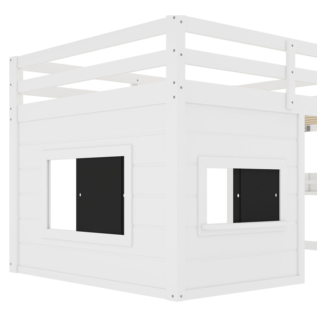Full Size Loft Bed with Playful Sliding Chalkboard and Bookshelf