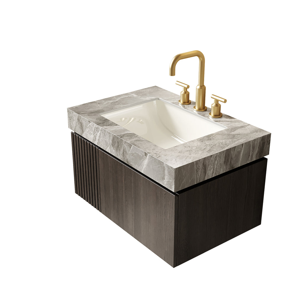 30" Muri Bathroom Sink, Light Gray Sintered Stone Countertop with Ceramic Basin