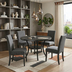 Biony Espresso Wood Dining Set With Gray Fabric Chairs