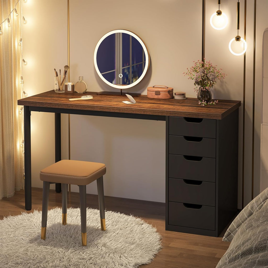 47" Computer Desk with 5 Drawers & Reversible Cabinet, Rustic