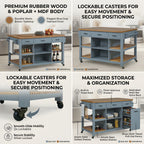 52" Kitchen Island Cart with Rubber Wood Top