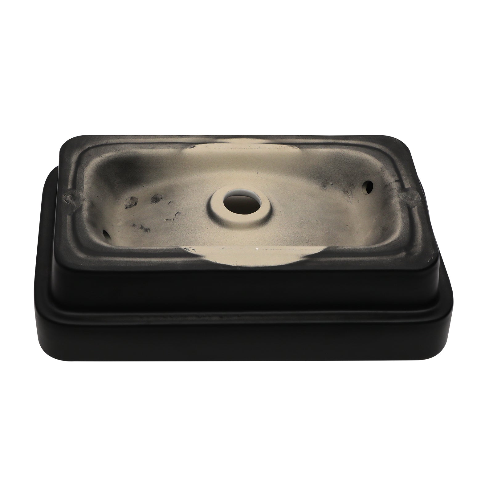 19"x12" White & Black Semi-Recessed Ceramic Bathroom Sink