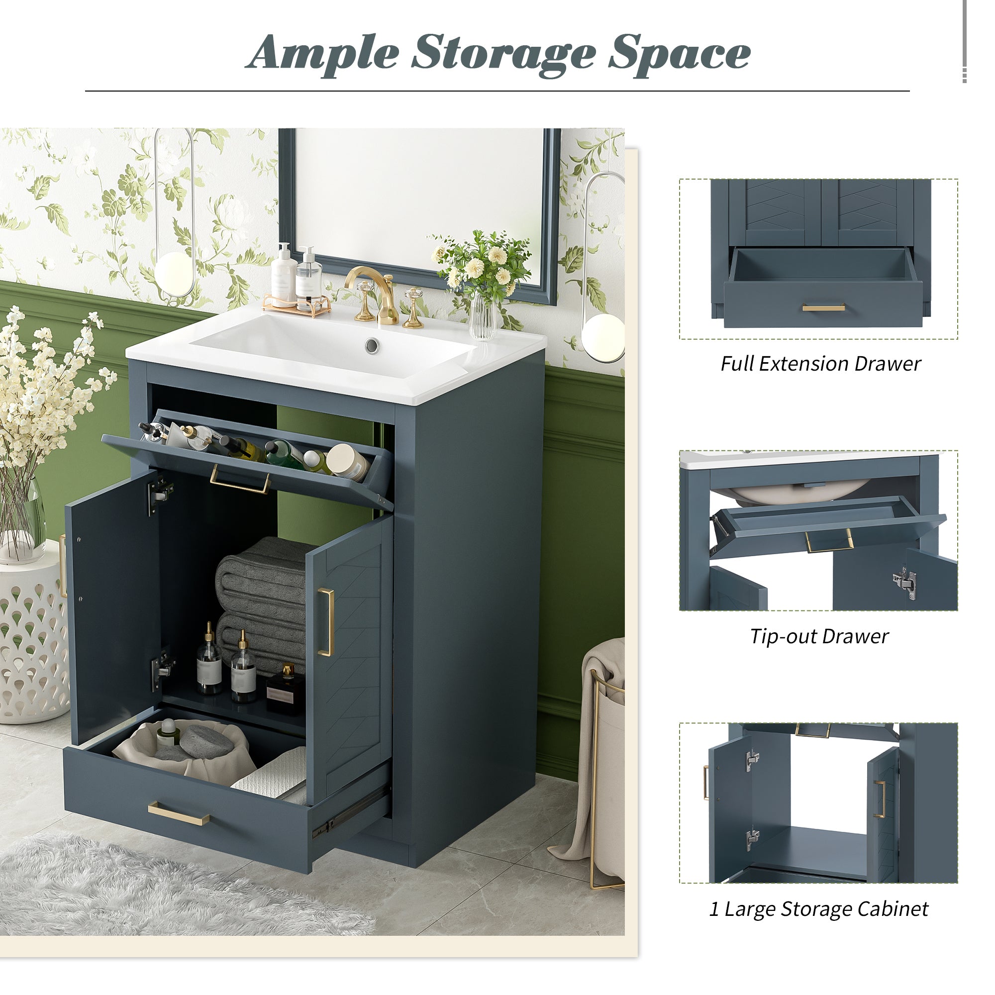 24" Bathroom Vanity with Integrated Ceramic Sink