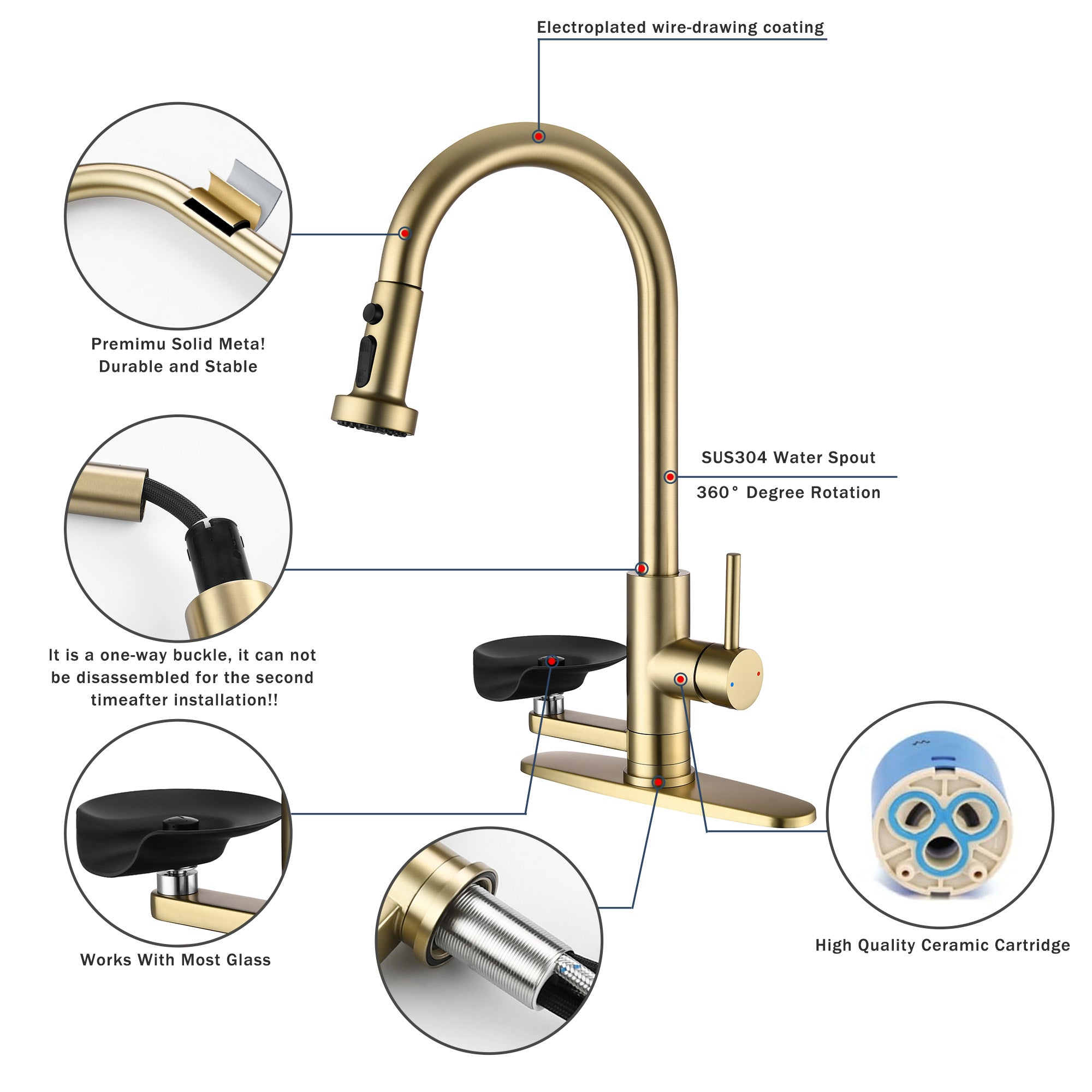 3-in-1 Kitchen Faucet with Press-Type Glass Rinser
