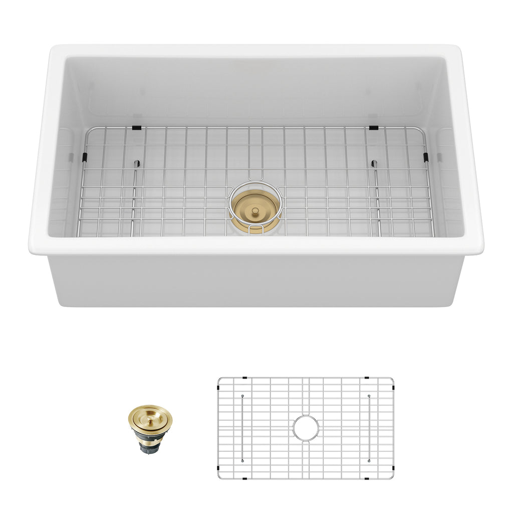 32" Undermount Single Bowl Fireclay Kitchen Sink