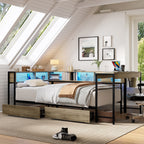 Corner Bed Frame Twin Size with Bookcase and Storage Drawers