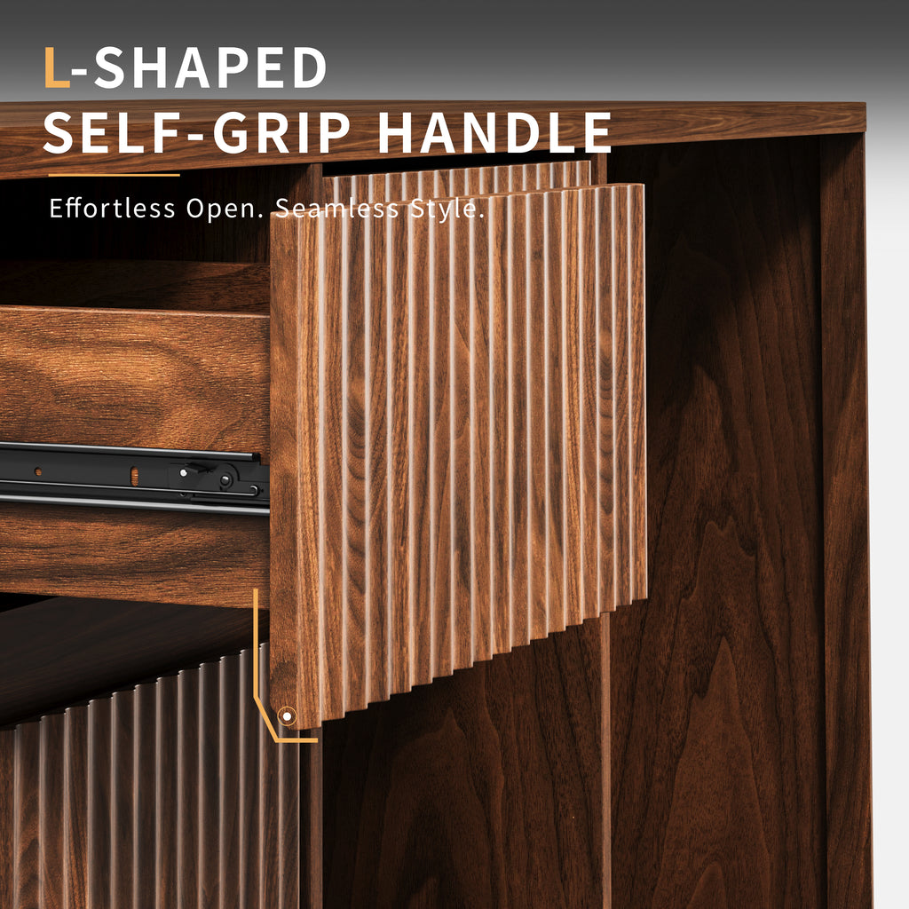 Fluted Buffet Wine Cabinet With Mini Fridge Nook