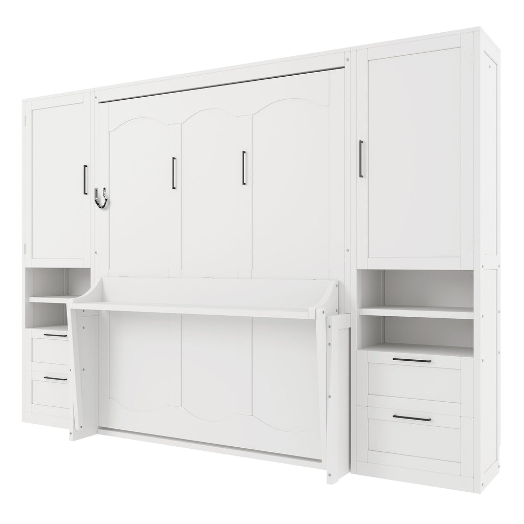 Queen Size Murphy Bed with Closet, Drawers and Shelves