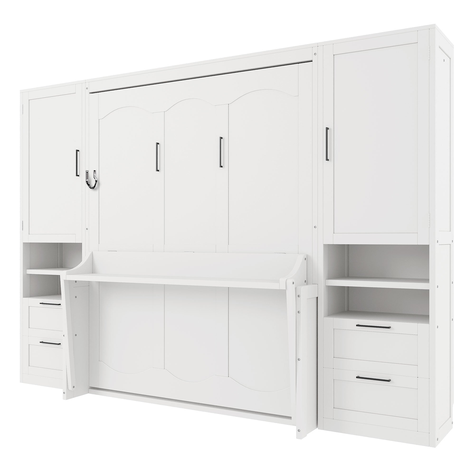 Queen Size Murphy Bed with Closet, Drawers and Shelves