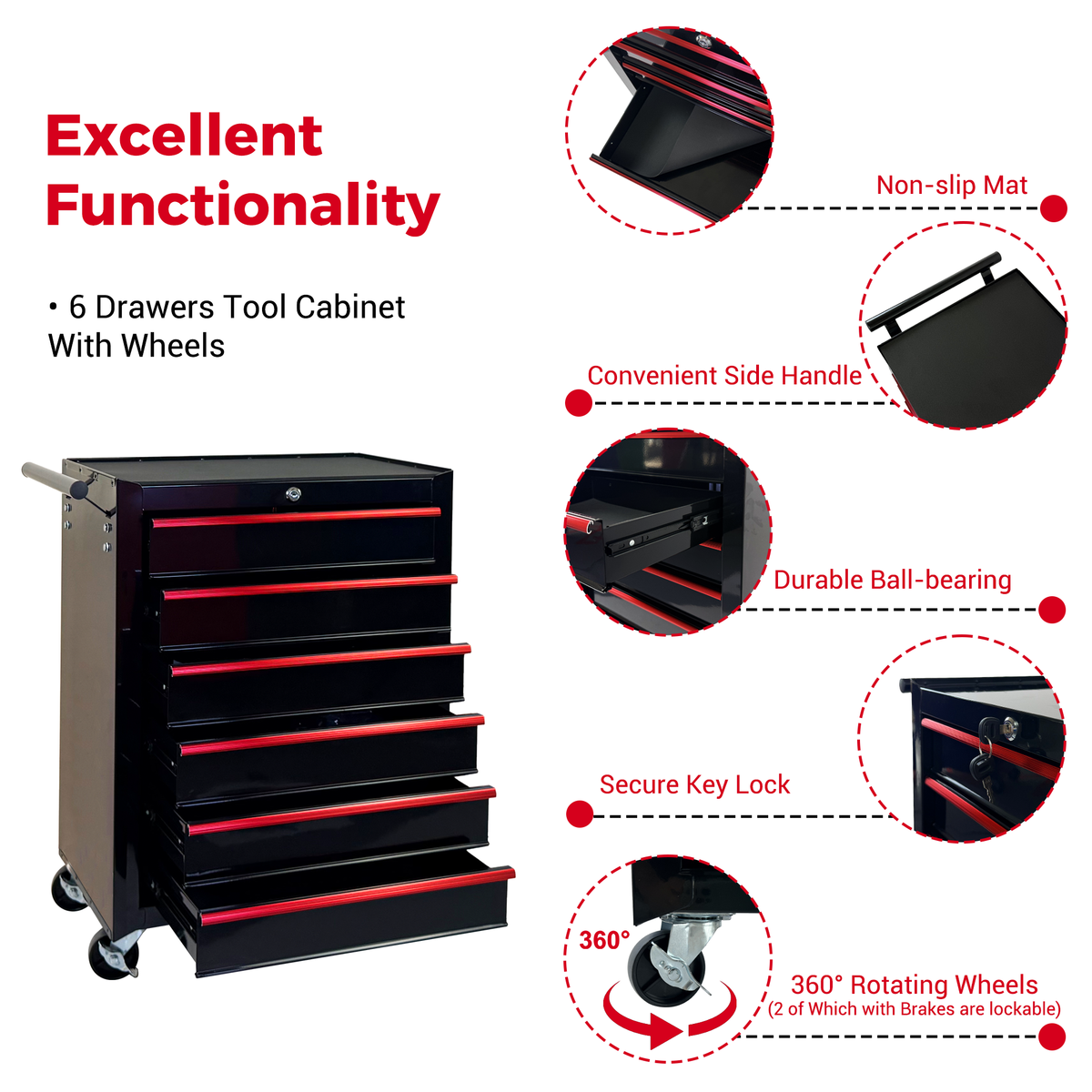 Rolling Metal Tool Chest with 6 Drawers