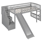 Stairway Twin Size Loft Bed with Two Drawers and Slide, Gray