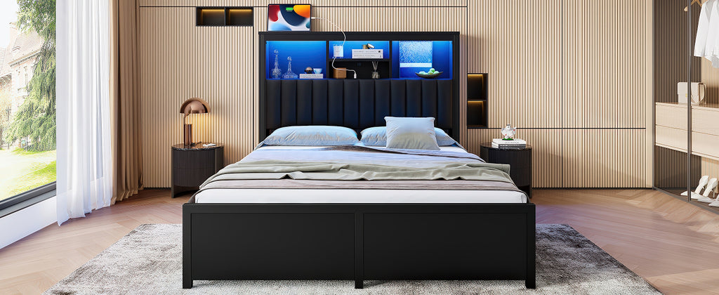King Bed Frame with High Storage Headboard