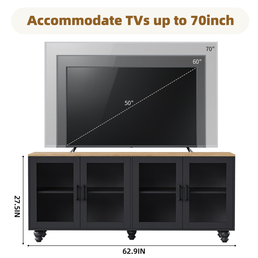ON-TREND Farmhouse TV Stand with Tempered Glass Doors