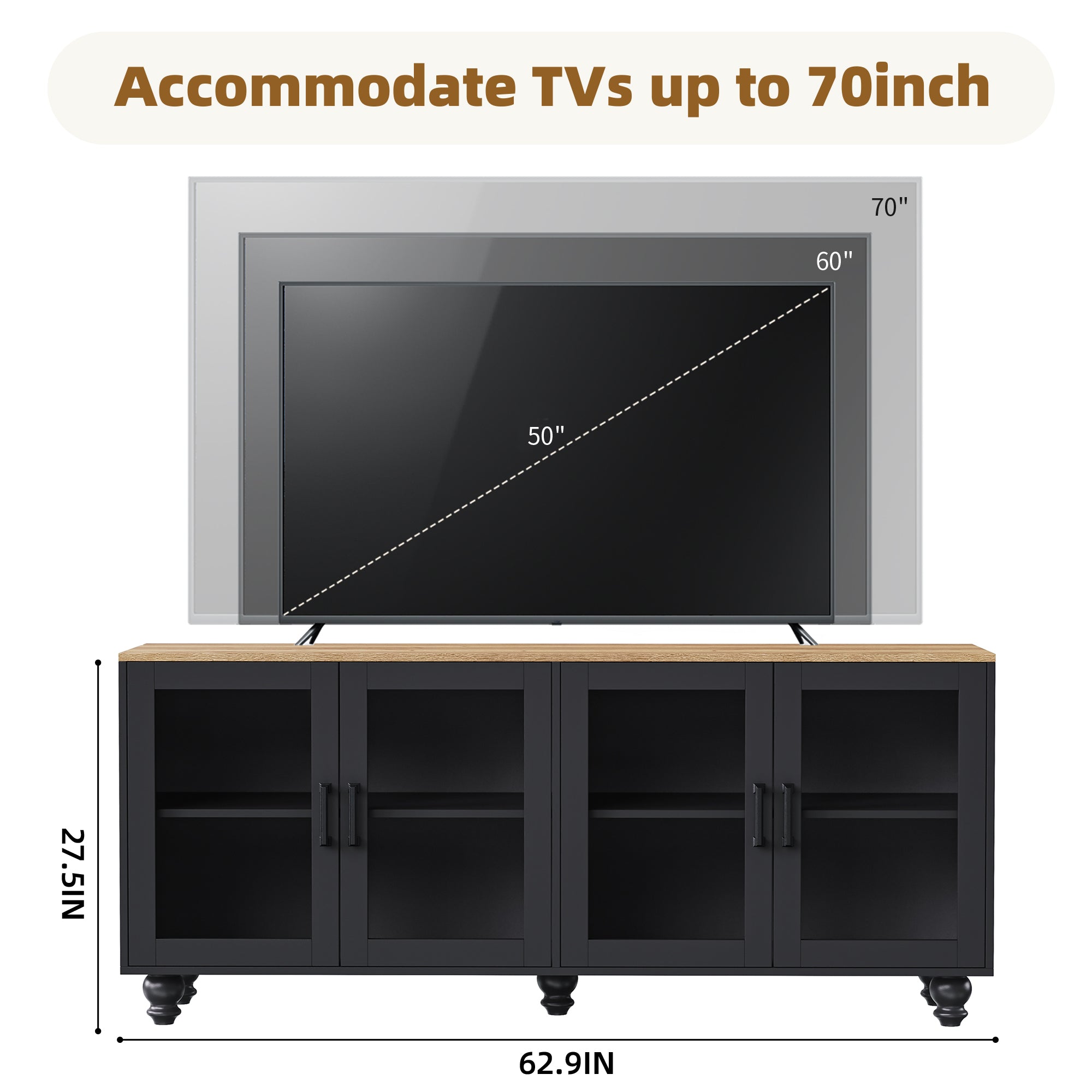 ON-TREND Farmhouse TV Stand with Tempered Glass Doors