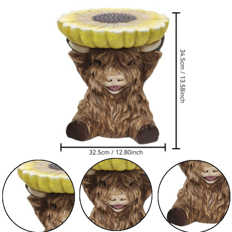 Highland Cow Stool with Sunflower Tabletop