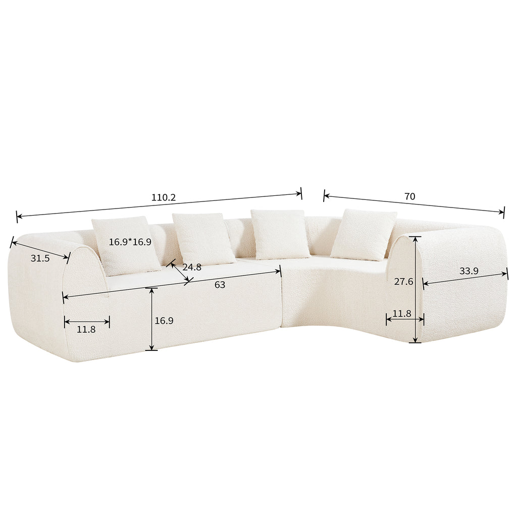 110" Modern Curved L-Shaped Modular Sectional Sofa