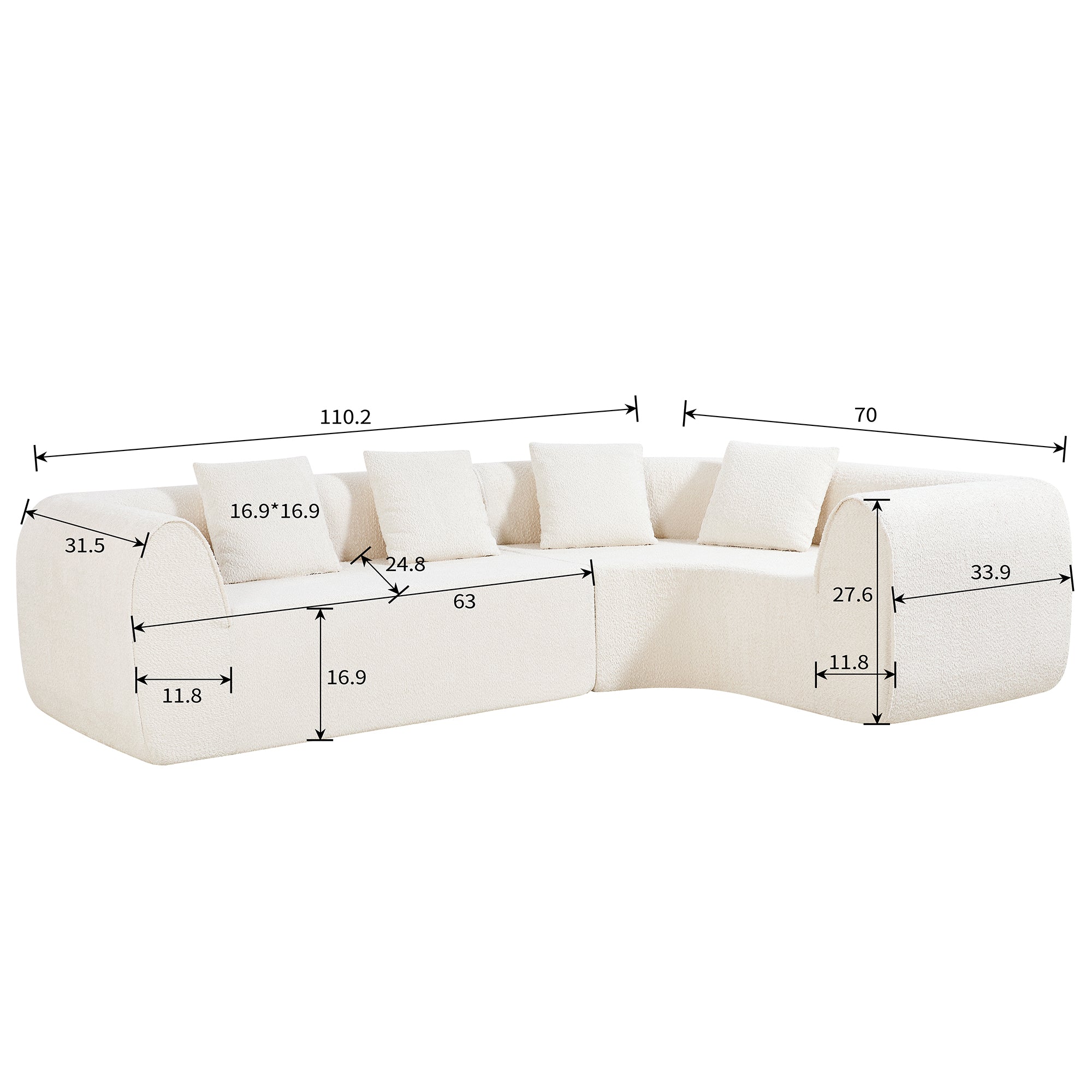 110" Modern Curved L-Shaped Modular Sectional Sofa