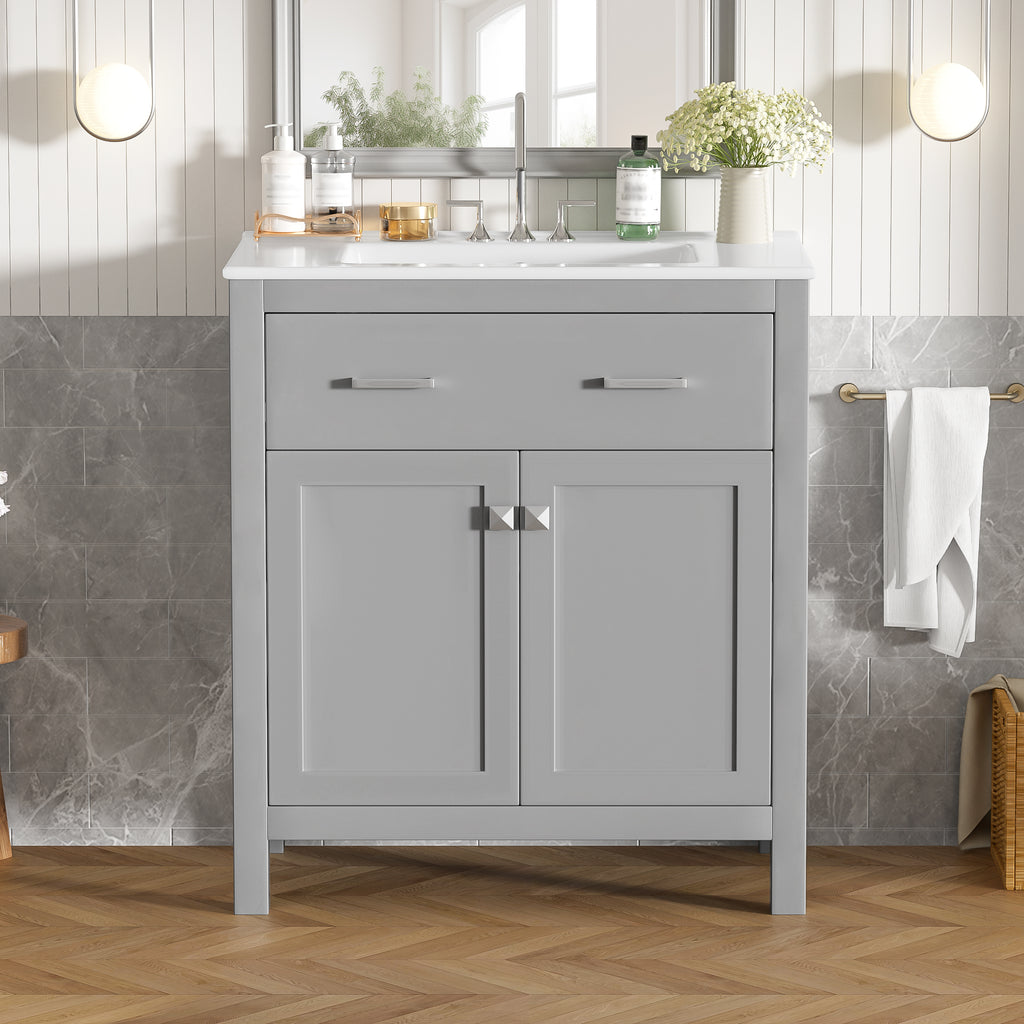30" Bathroom Vanity with Ceramic Sink, Modern