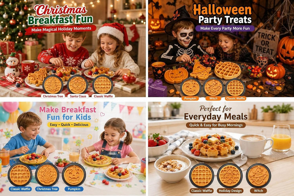 4" Kids Mini Waffle Maker with 6 Removable Plates