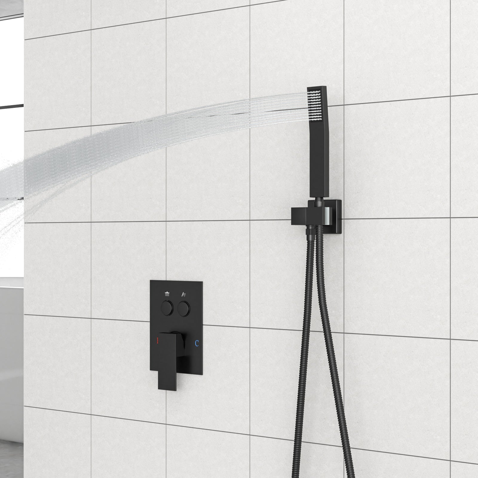 Dual Shower Head - 12 Inch Wall Mounted Square Shower System with Rough-in Valve, Matte