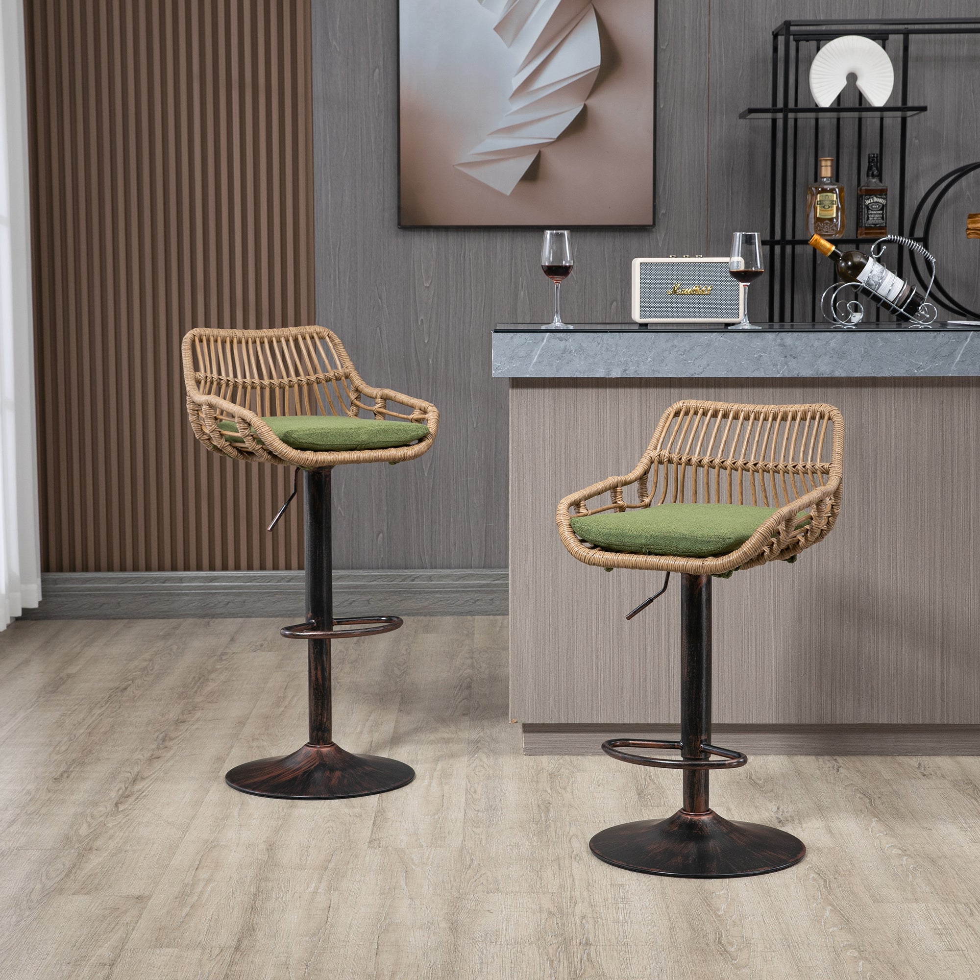 Modern Swivel Bar Stools Set of 2 Adjustable Counter Height Chairs