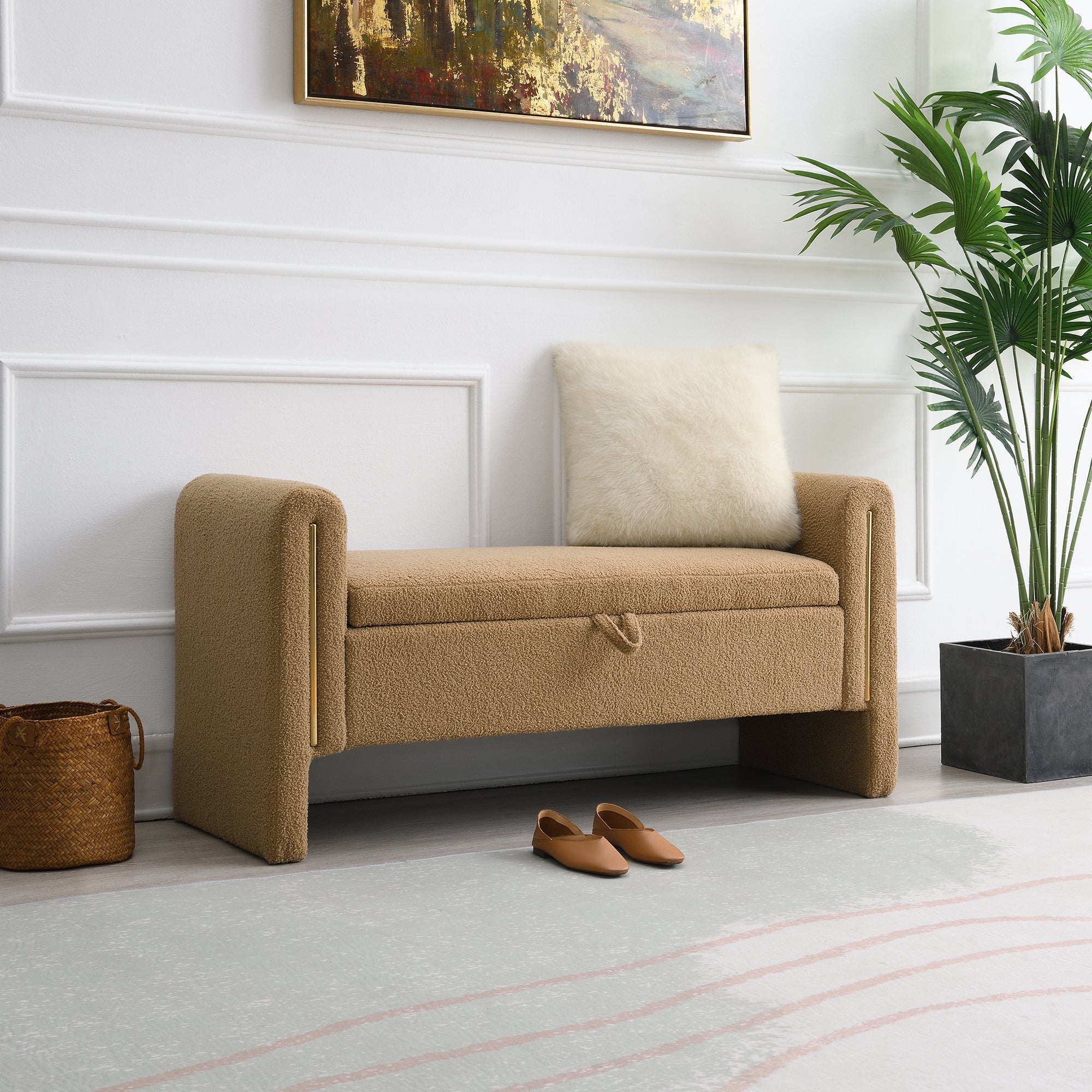 Modern Teddy Bed End Bench with Arms and Storage