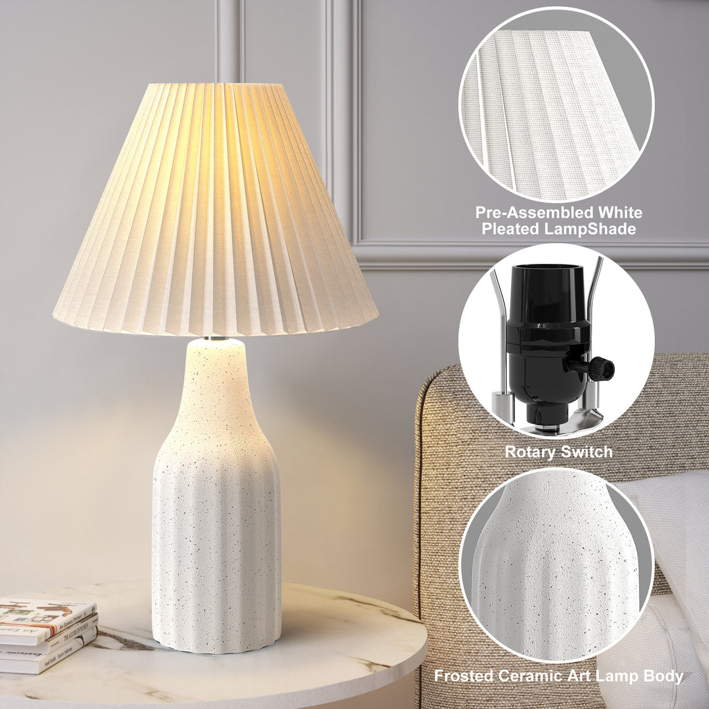 Ceramic Table Lamp with Folding Pleated Shade, 22.3-Inch, White