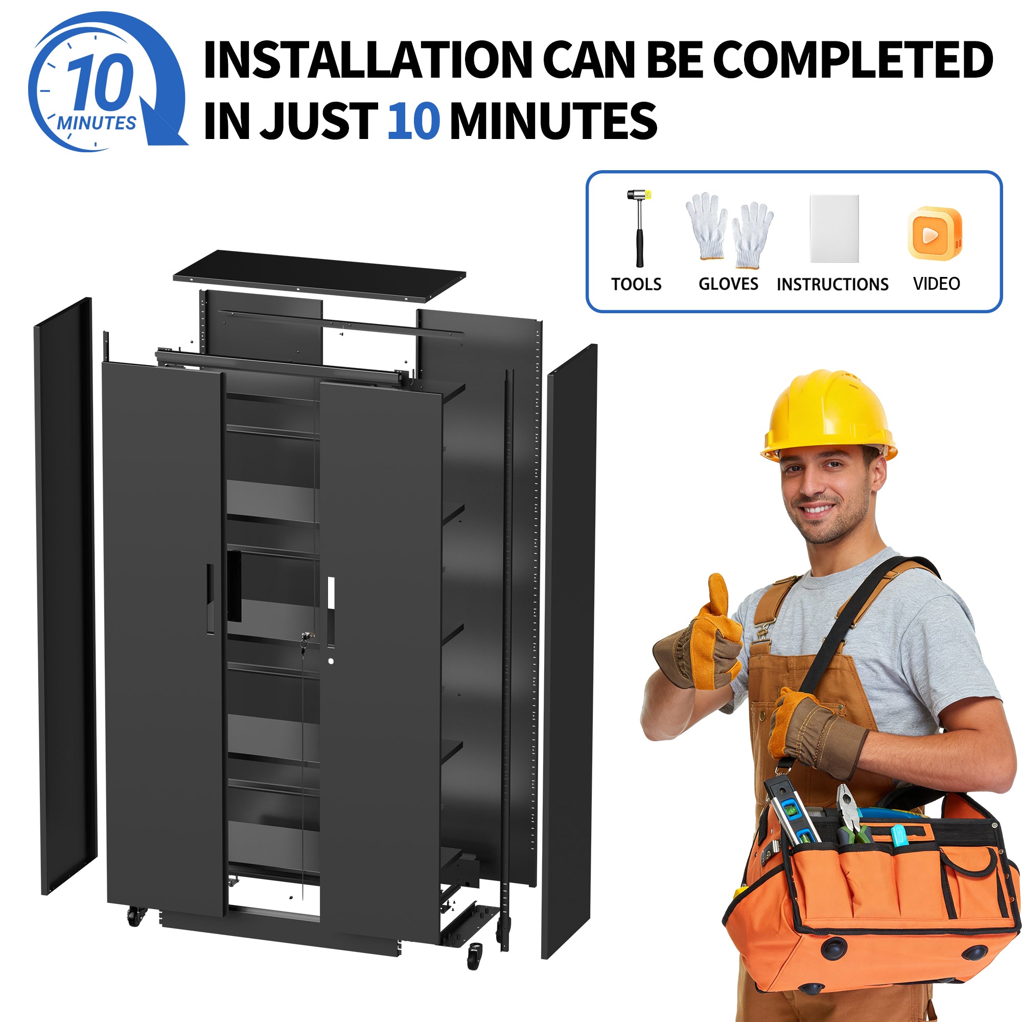 71"H Metal Garage Storage Cabinet with Wheels and Lock