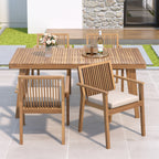 Durable 5-Piece Patio Furniture Set Acacia Wood Table and 4 Heavy-Duty Cushioned Chairs