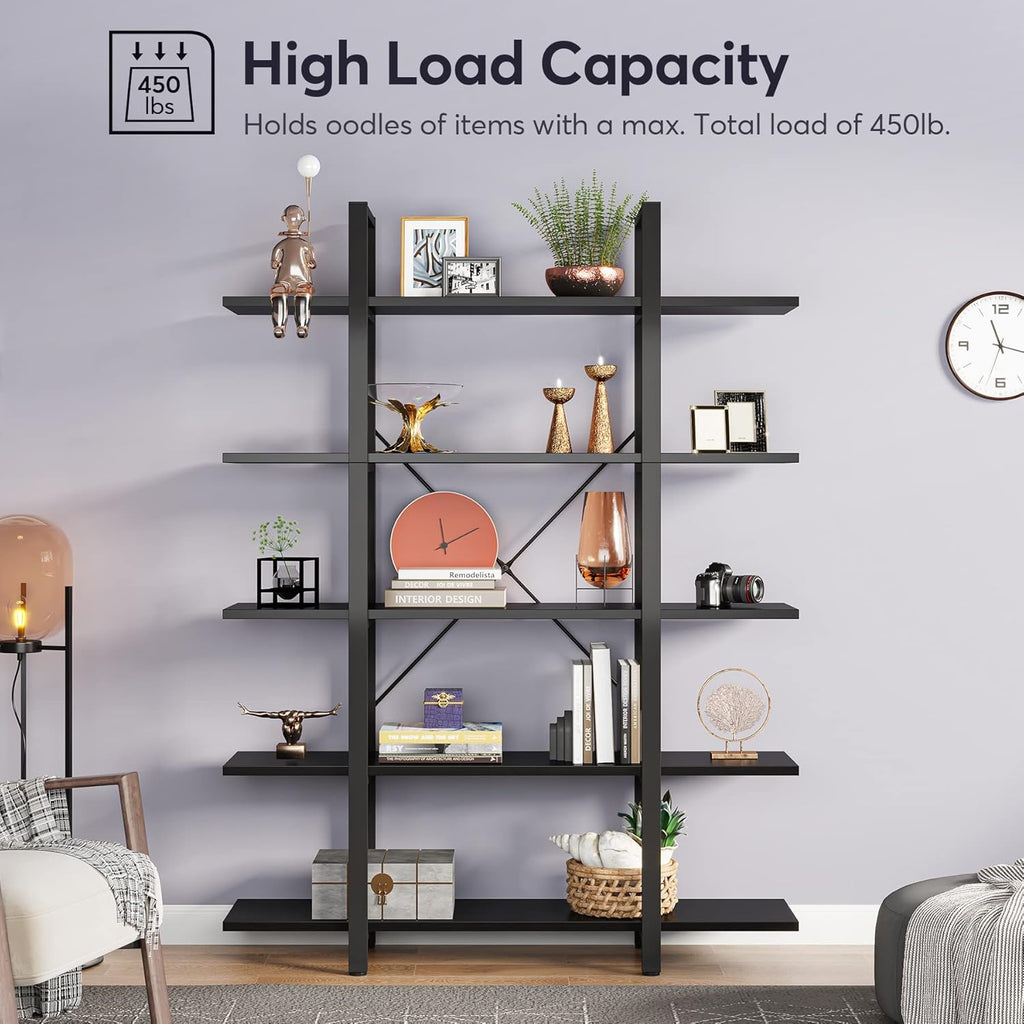 70.07" Height 5-Tier Vintage Industrial Black Bookshelf