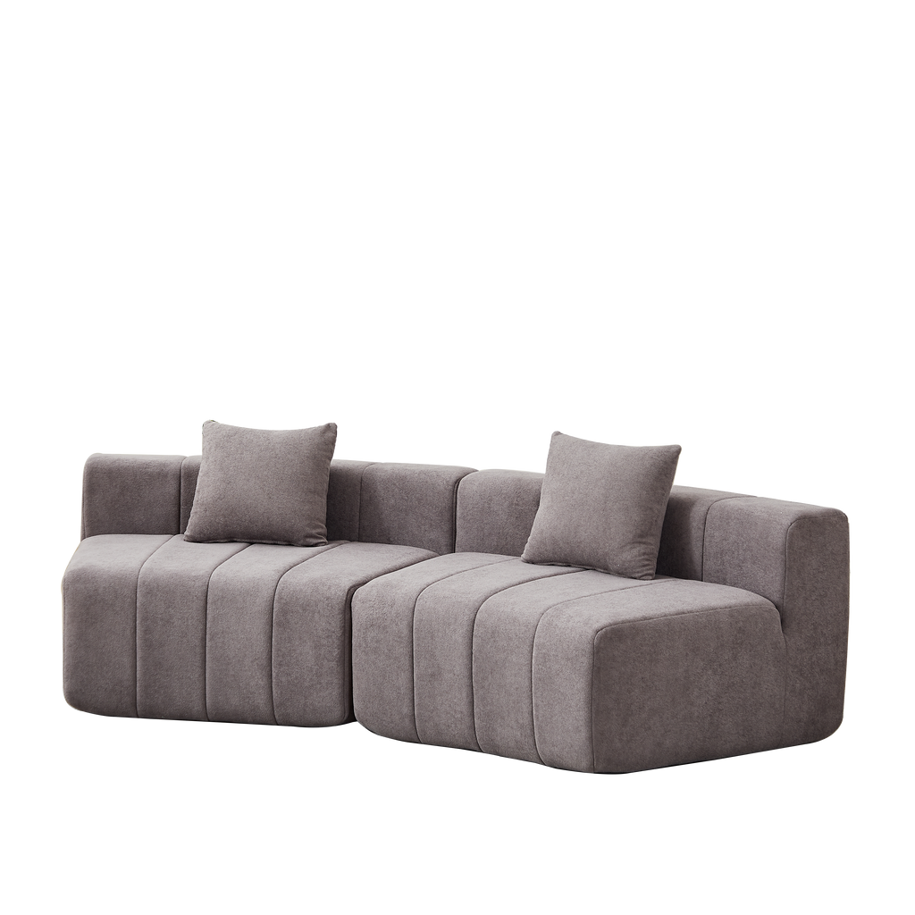 Chenille Curved Sectional Sofa with 2 Pillows