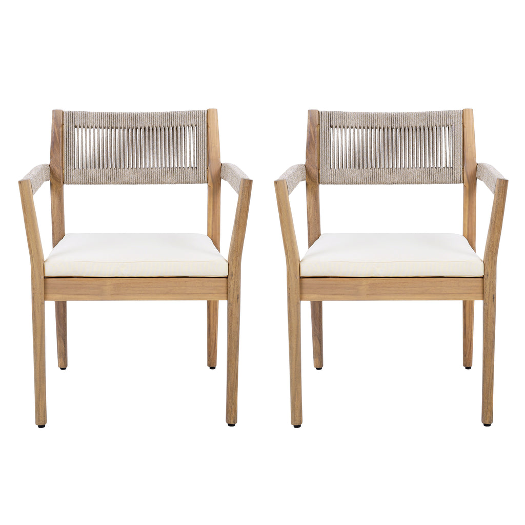 Braided Acacia Wood Outdoor Dining Chairs Set of 2