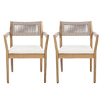 Braided Acacia Wood Outdoor Dining Chairs Set of 4