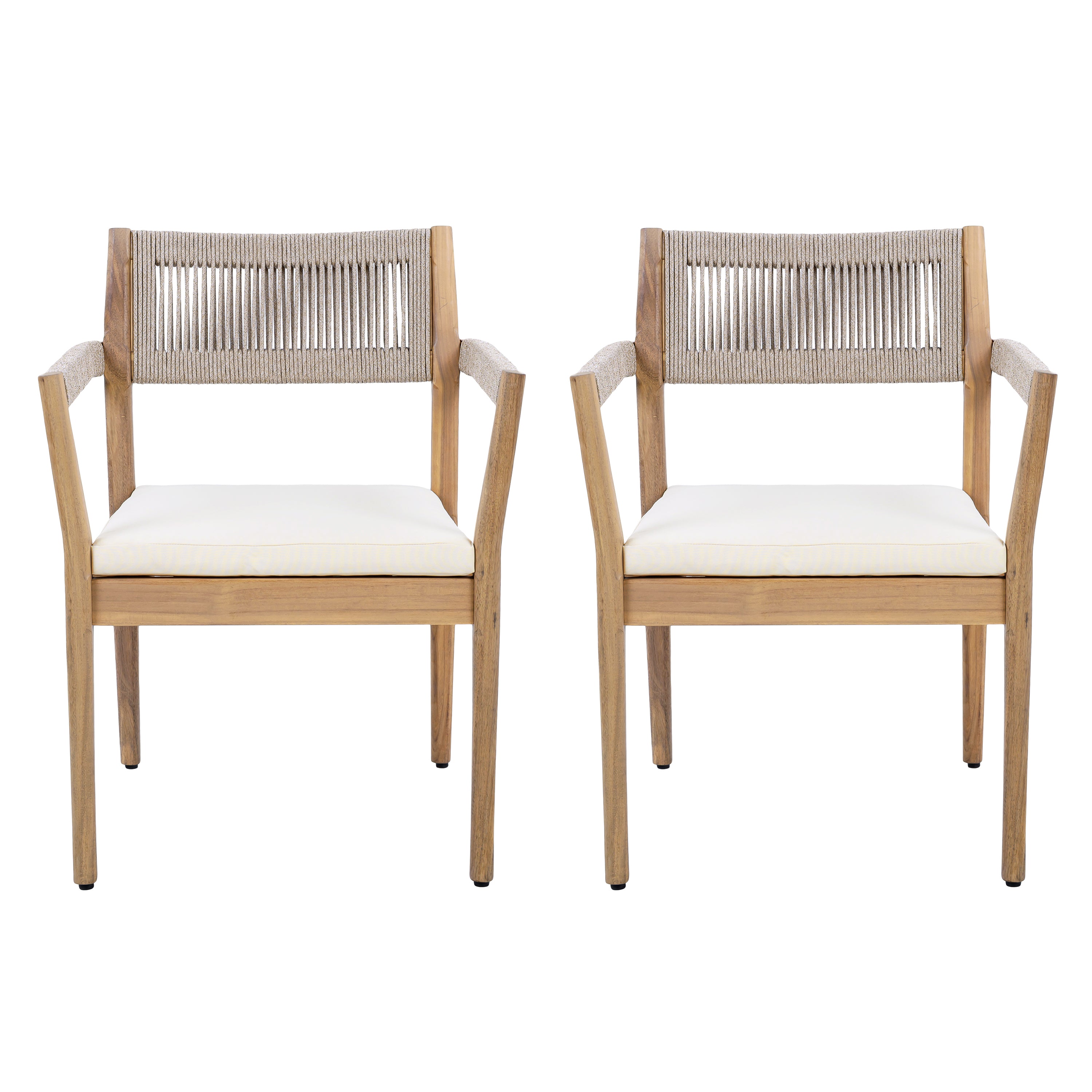 Braided Acacia Wood Outdoor Dining Chairs Set of 4