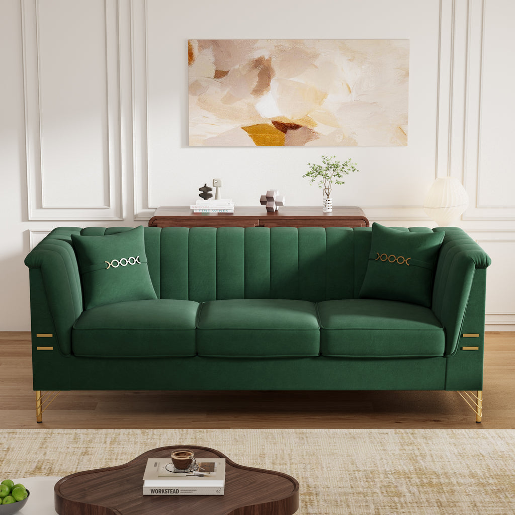 FX-P82-GR3 Modern Velvet 3-Seater Chesterfield Style Sofa