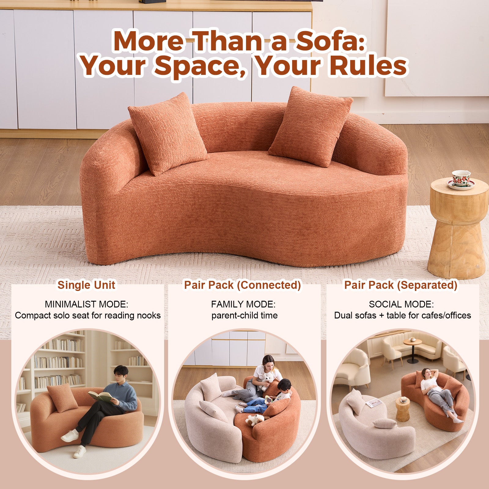 LY-042 S-Curved Chenille Sectional Sofa