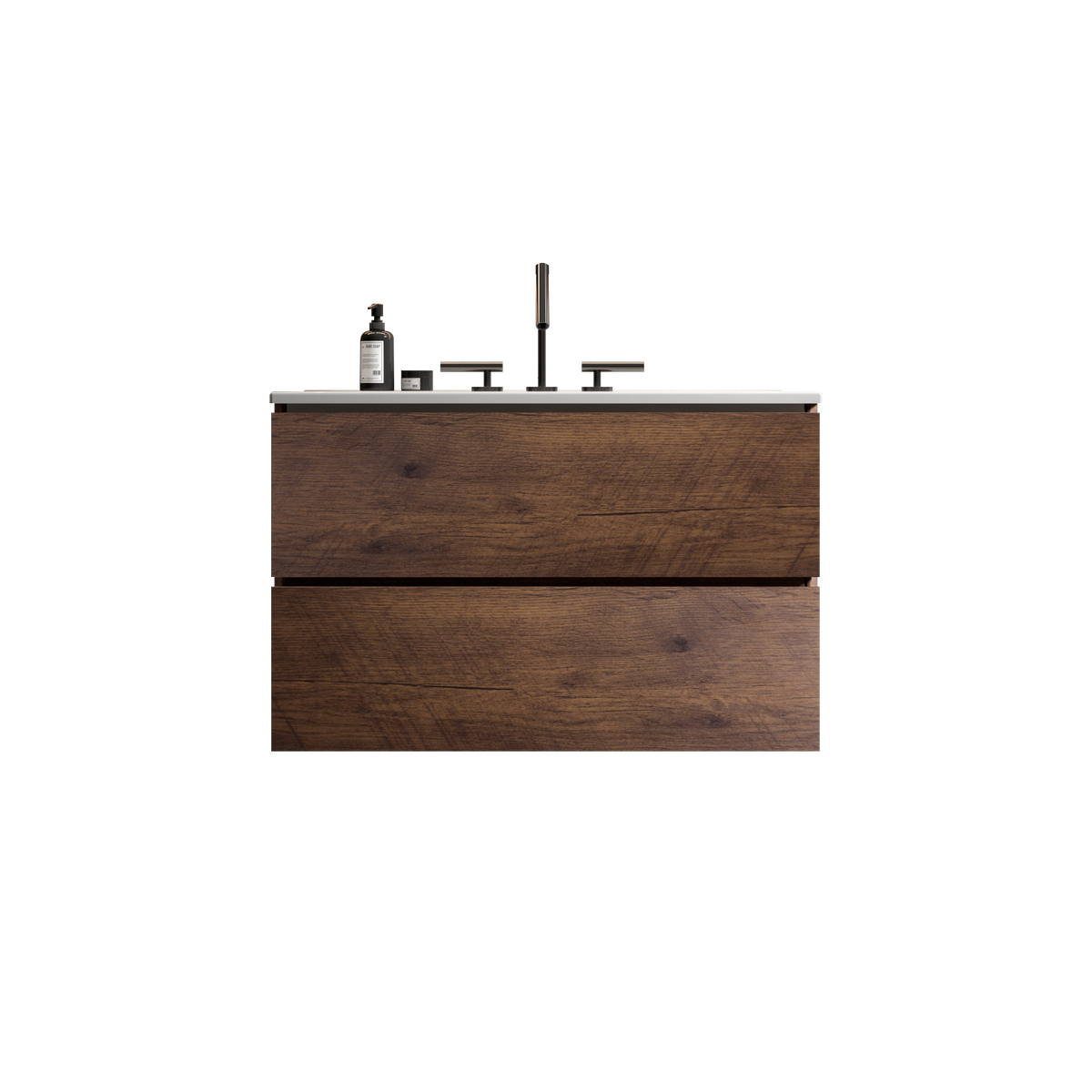 Wall Mount 30-Inch Bathroom Vanity, Walnut with Ceramic Sink