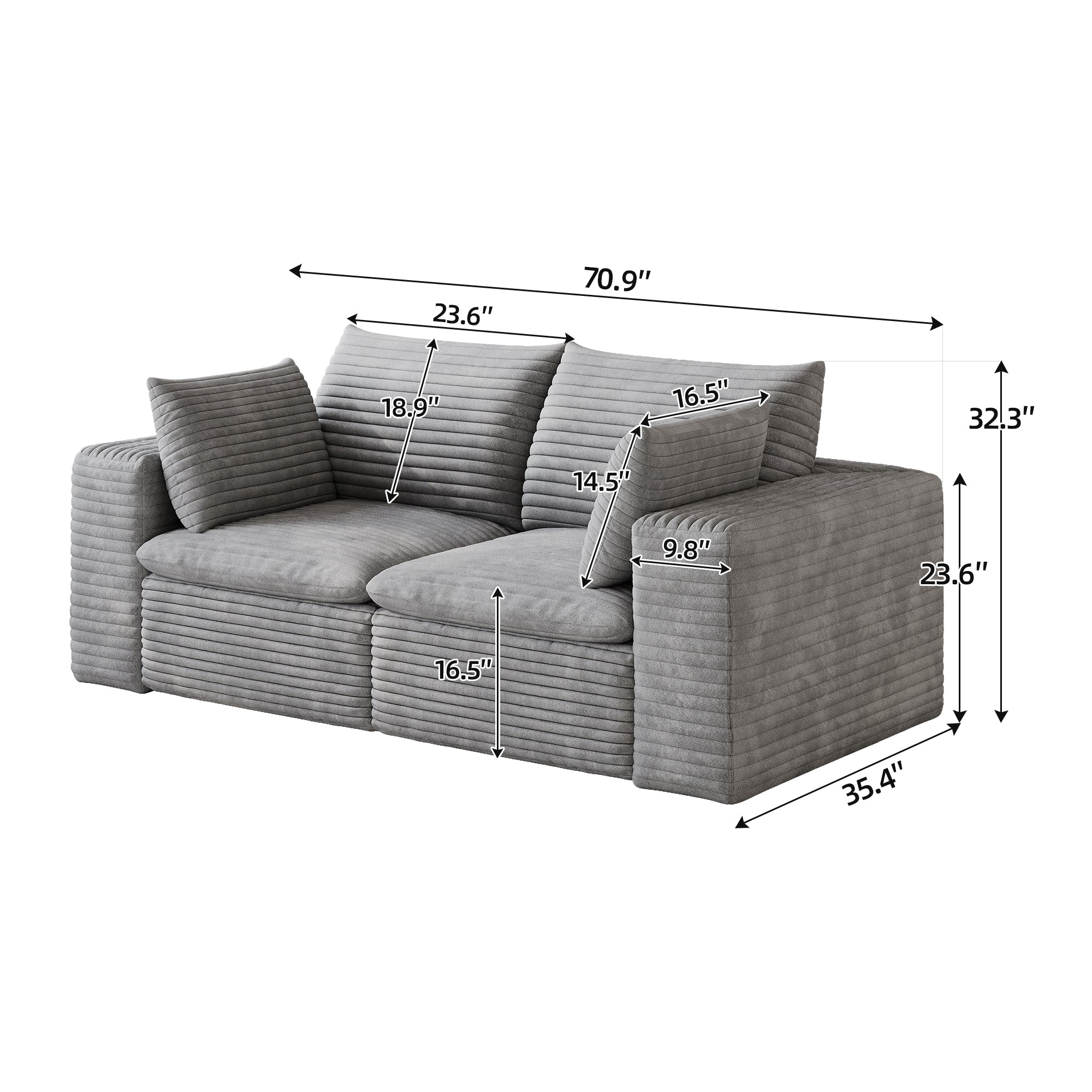 71" Cloud Sofa in Corduroy Fabric