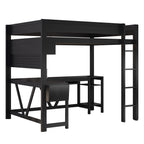Wood Full Size Gaming Loft Bed with Desk, Storage Shelves, LED and Charging Station