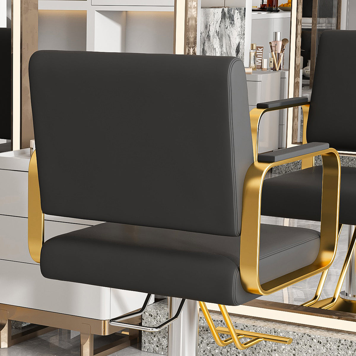 Hydraulic Salon Chair, 360° Swivel, Non-Tilting, Black and Gold
