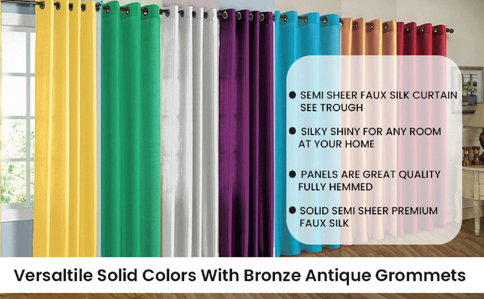 J&V TEXTILES 2 Panels Solid Grommet Faux Silk Window Curtain Drapes Treatment in 84" Length