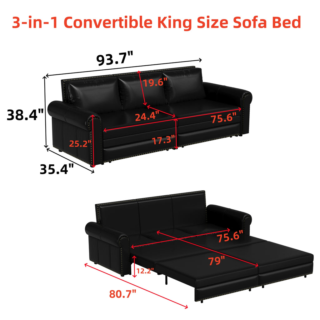 Chesterfield Sofa, 93.7" King Pull Out Sofa Bed