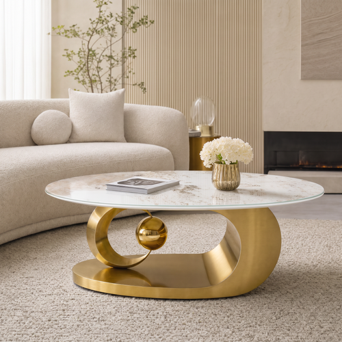 Polished Gold Tempered Glass Coffee Table