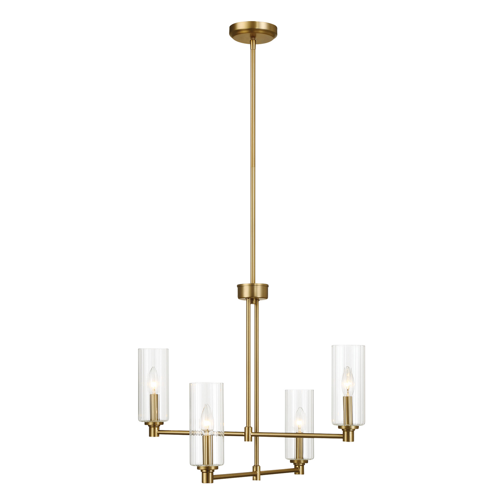 Enigma Four Lights Chandelier With Clear Ribbed Glass - Satin