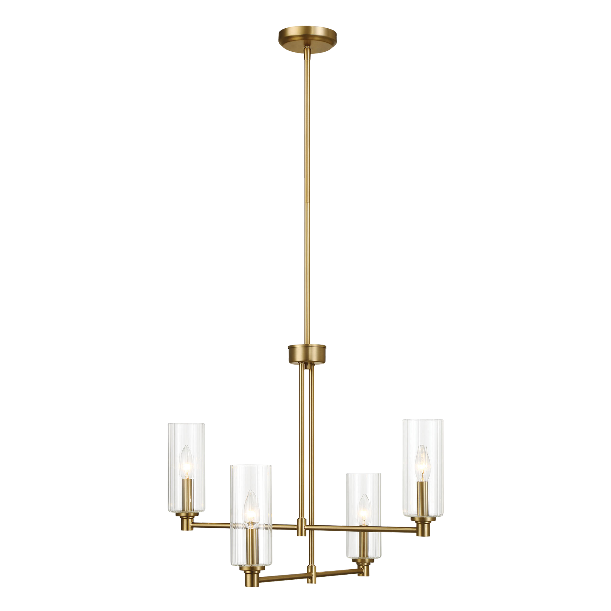 Enigma Four Lights Chandelier With Clear Ribbed Glass - Satin