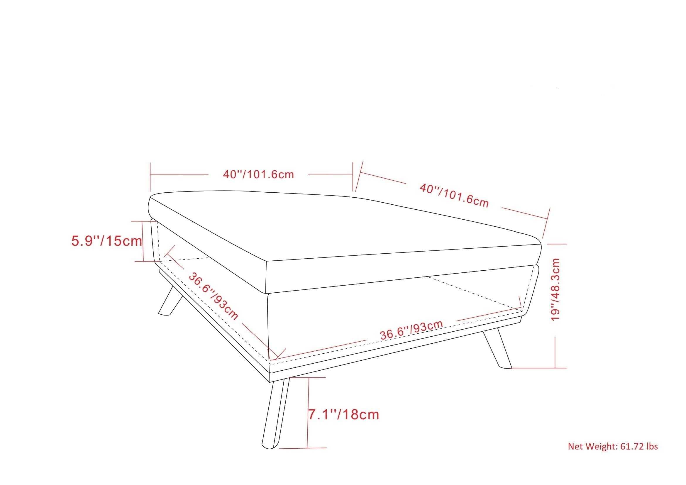 Owen XL Square Coffee Table Storage Ottoman - Distressed Saddle Brown