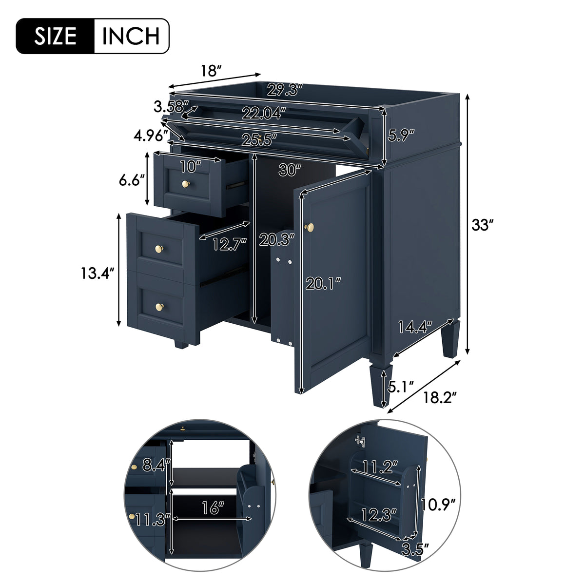 30" Bathroom Vanity Without Top Sink