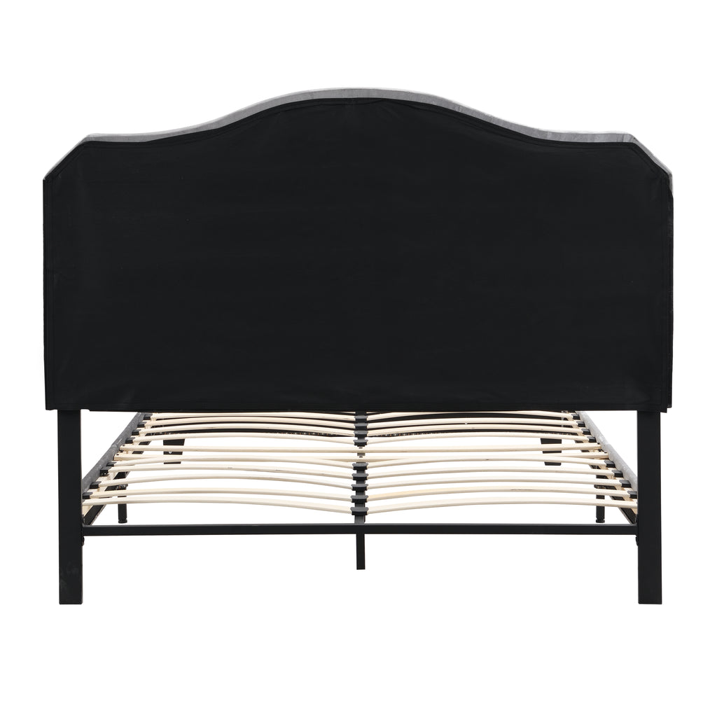 Upholstered Bed Button Tufted with Curve Design